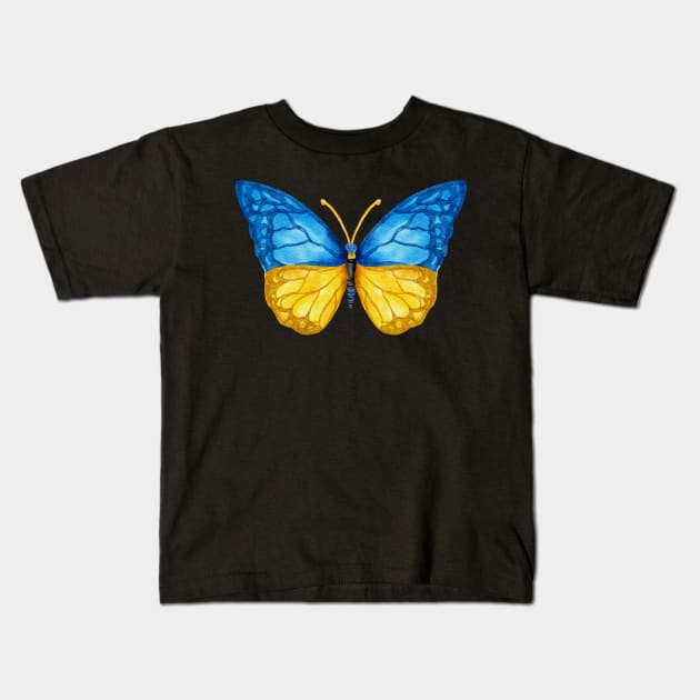 Beautiful Blue Yellow Watercolor Butterfly Hope Peace Kids T-Shirt by CrankyTees